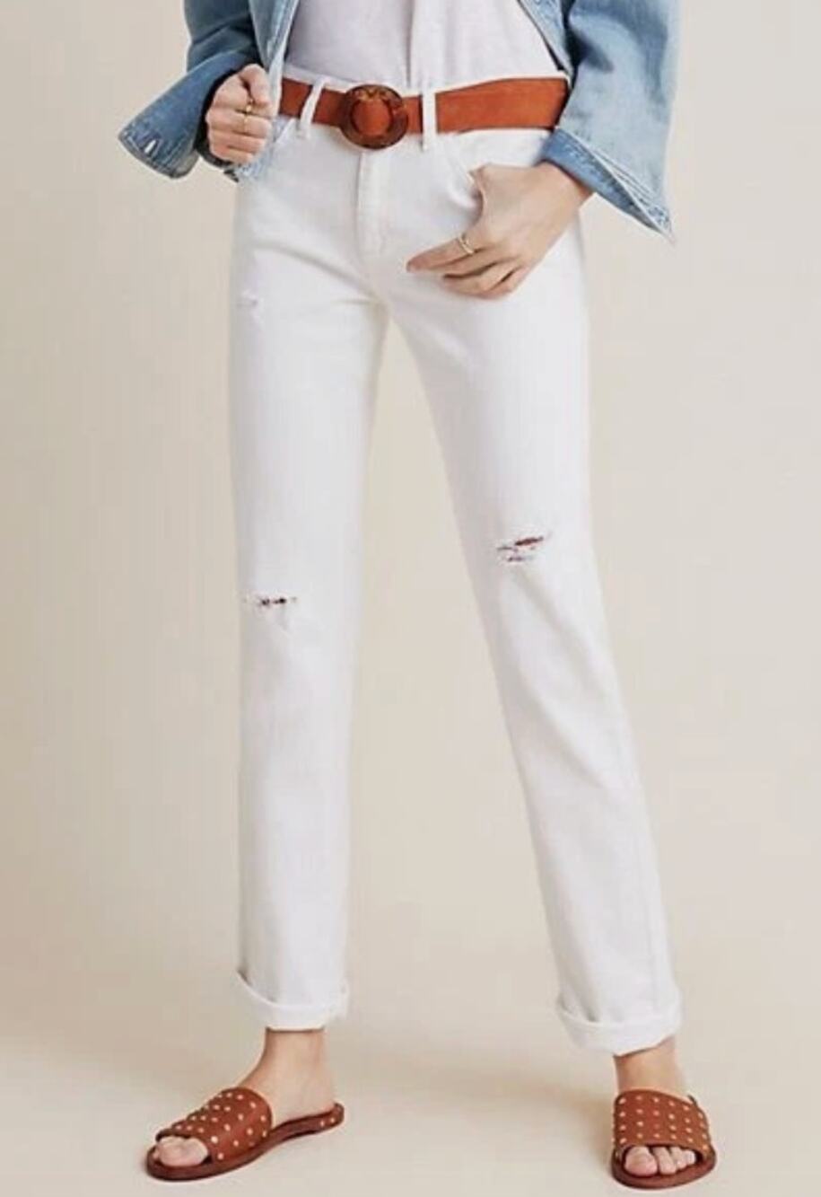 Pilcro Anthropologie Slim Boyfriend Jeans White Distressed Denim Size 27
